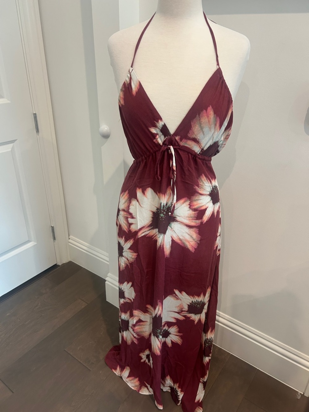 Flynn Skye Burgundy Floral Halter Maxi Dress